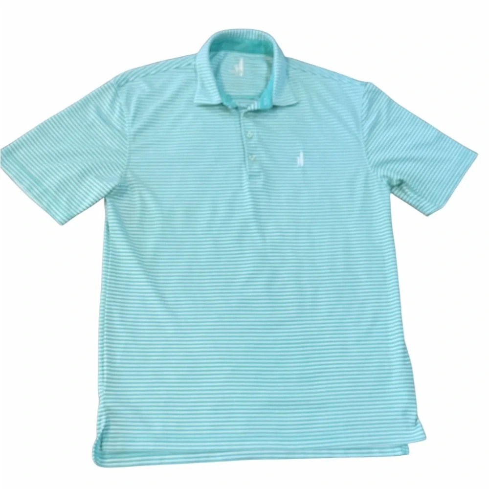 Johnnie O Polo Shirt Mens Medium Mint Green Striped Golf Performance Stretch - Picture 3 of 4